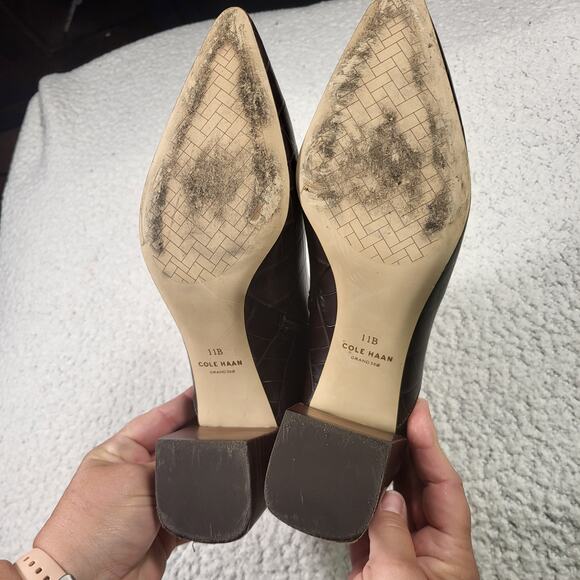 Cole Haan Catlyn Block Heel Booties Embossed leather dark brown size 11 - Picture 4 of 7